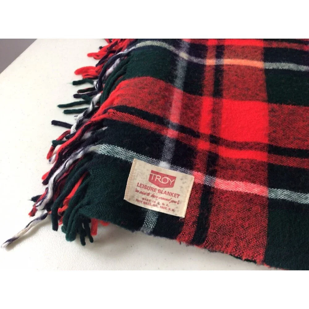 Troy Vintage Plaid Blanket Made USA